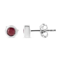 Silver Bezel 3.5mm Created Red Garnet Gemstone Solitaire Stud Earrings