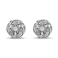 Silver 1/4 Ct Round Diamond Spiral Halo Cluster Stud Earrings