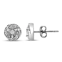 Silver 1/4 Ct Round Diamond Spiral Halo Cluster Stud Earrings