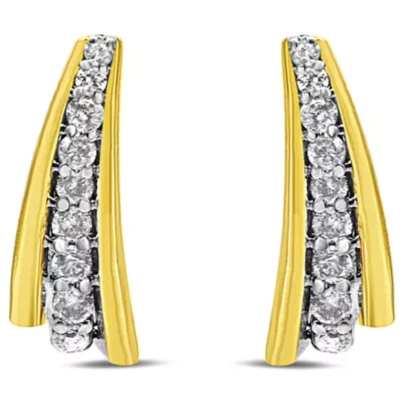 10K Yellow Gold Plated Silver 0.50 Ct Round Diamond Graduated Huggie Earrings
