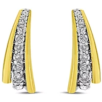 10K Yellow Gold Plated Silver 0.50 Ct Round Diamond Graduated Huggie Earrings
