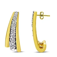 10K Yellow Gold Plated Silver 0.50 Ct Round Diamond Graduated Huggie Earrings