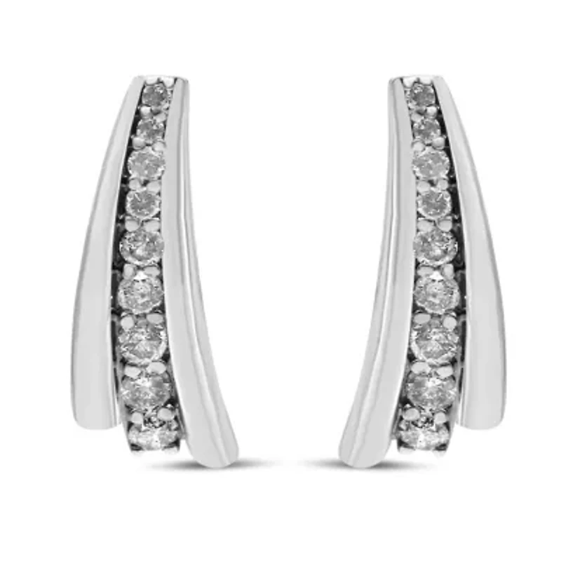 Silver 1 Ct Round Diamond Graduated Huggie Earrings