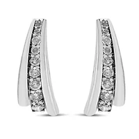 Silver 1 Ct Round Diamond Graduated Huggie Earrings