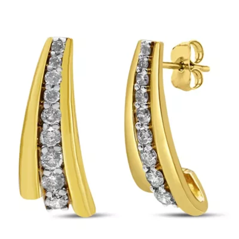 10K Yellow Gold Plated Silver 1.00 Ct Diamond Graduated Huggie Stud Earrings