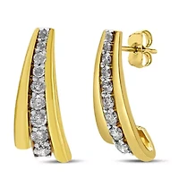 10K Yellow Gold Plated Silver 1.00 Ct Diamond Graduated Huggie Stud Earrings