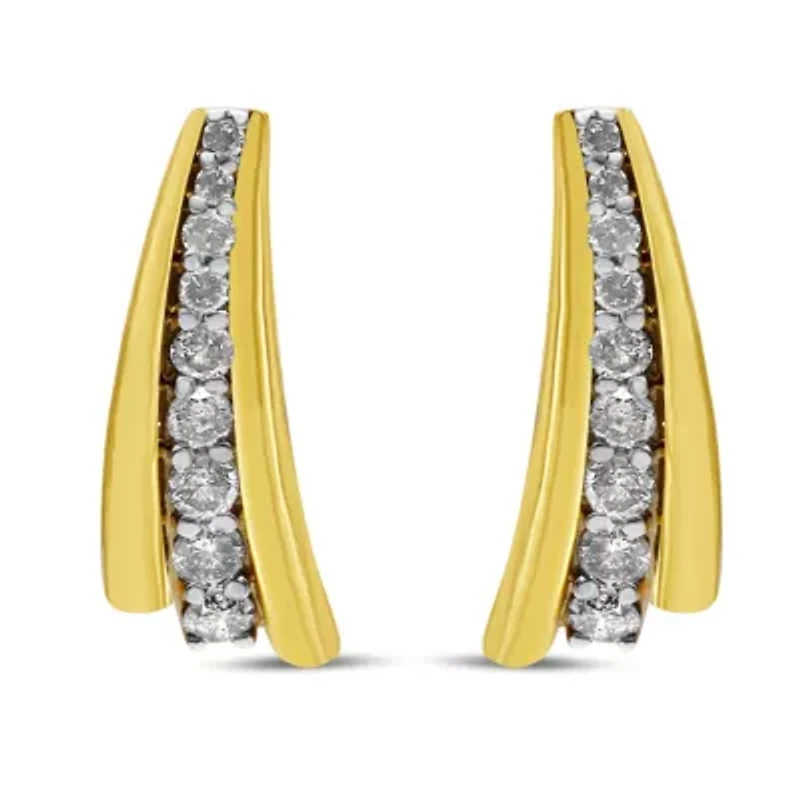 10K Yellow Gold Plated Silver 1.00 Ct Diamond Graduated Huggie Stud Earrings
