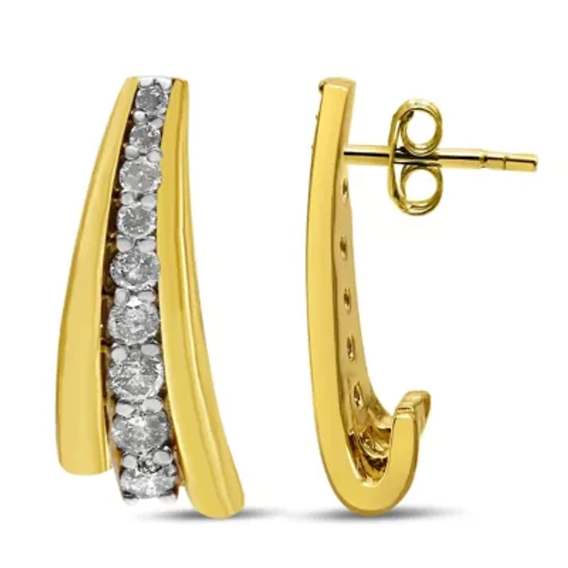 10K Yellow Gold Plated Silver 1.00 Ct Diamond Graduated Huggie Stud Earrings