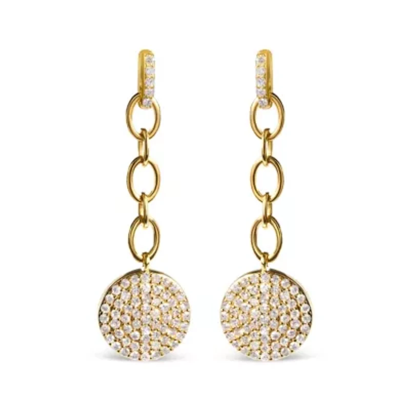 18K Yellow Gold Plated Silver 1.0 Ct Diamond Cluster Dangle Chain Earrings