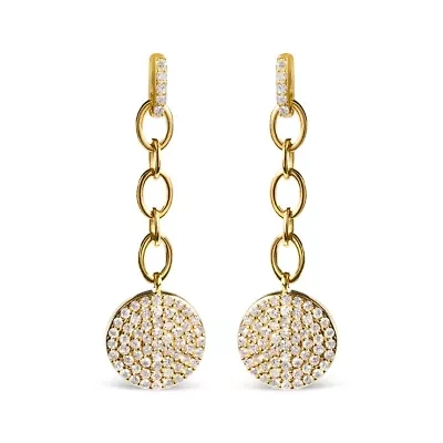 18K Yellow Gold Plated Silver 1.0 Ct Diamond Cluster Dangle Chain Earrings