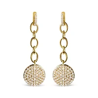 18K Yellow Gold Plated Silver 1.0 Ct Diamond Cluster Dangle Chain Earrings
