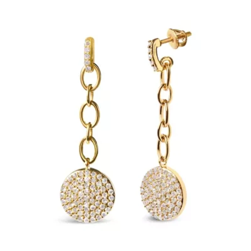 18K Yellow Gold Plated Silver 1.0 Ct Diamond Cluster Dangle Chain Earrings