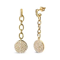 18K Yellow Gold Plated Silver 1.0 Ct Diamond Cluster Dangle Chain Earrings