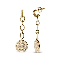 18K Yellow Gold Plated Silver 1.0 Ct Diamond Cluster Dangle Chain Earrings