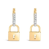 14K Yellow Gold Plated Silver 1/6 Ct Diamond Lock Hoop Earring