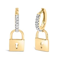 14K Yellow Gold Plated Silver 1/6 Ct Diamond Lock Hoop Earring