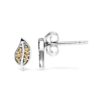 Silver Yellow Diamond Accent Leaf Stud Earrings