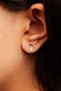 Silver Yellow Diamond Accent Leaf Stud Earrings