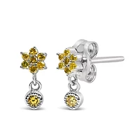 Silver 1/10 Ct Yellow Diamond Star Stud with Bezel Drop Dangle Earrings