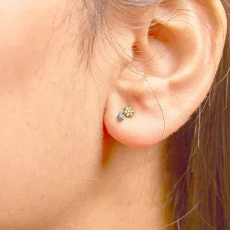 Silver 1/10 Ct Yellow Diamond Star Stud with Bezel Drop Dangle Earrings