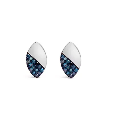 925 Sterling Silver 1/6 Ct Blue Diamond and Mirror Polish Pear Shape Stud Earrings