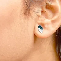 925 Sterling Silver 1/6 Ct Blue Diamond and Mirror Polish Pear Shape Stud Earrings