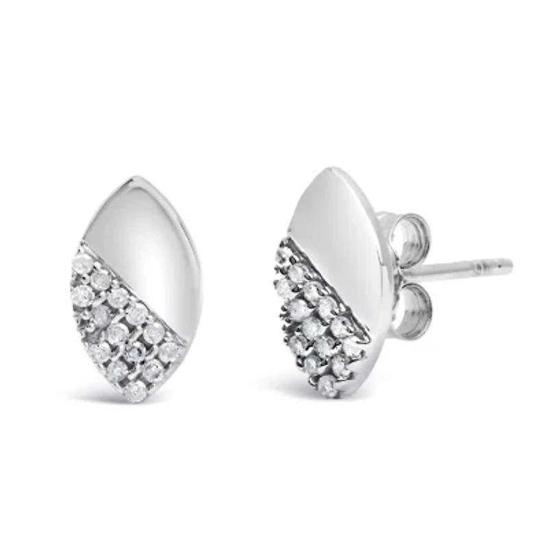 925 Sterling Silver 1/6 Ct Diamond and Mirror Polish Pear Shape Stud Earrings