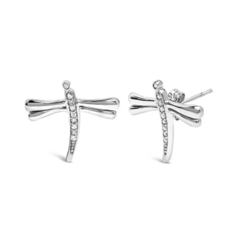 Silver Diamond Accent Dragonfly Stud Earrings