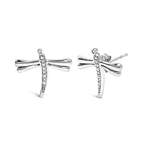Silver Diamond Accent Dragonfly Stud Earrings