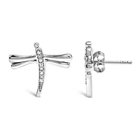 Silver Diamond Accent Dragonfly Stud Earrings