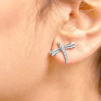 Silver Diamond Accent Dragonfly Stud Earrings