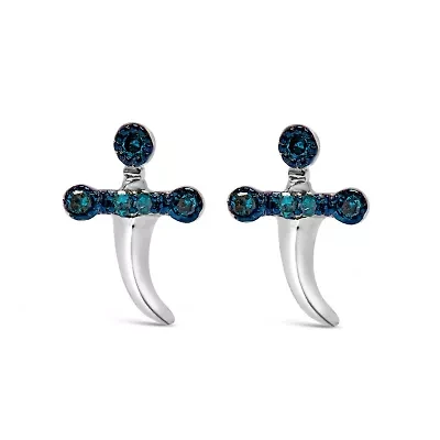 Silver Blue Diamond Accent Knife Earrings