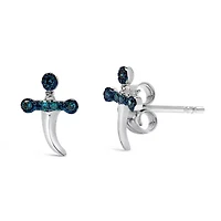 Silver Blue Diamond Accent Knife Earrings