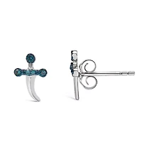 Silver Blue Diamond Accent Knife Earrings