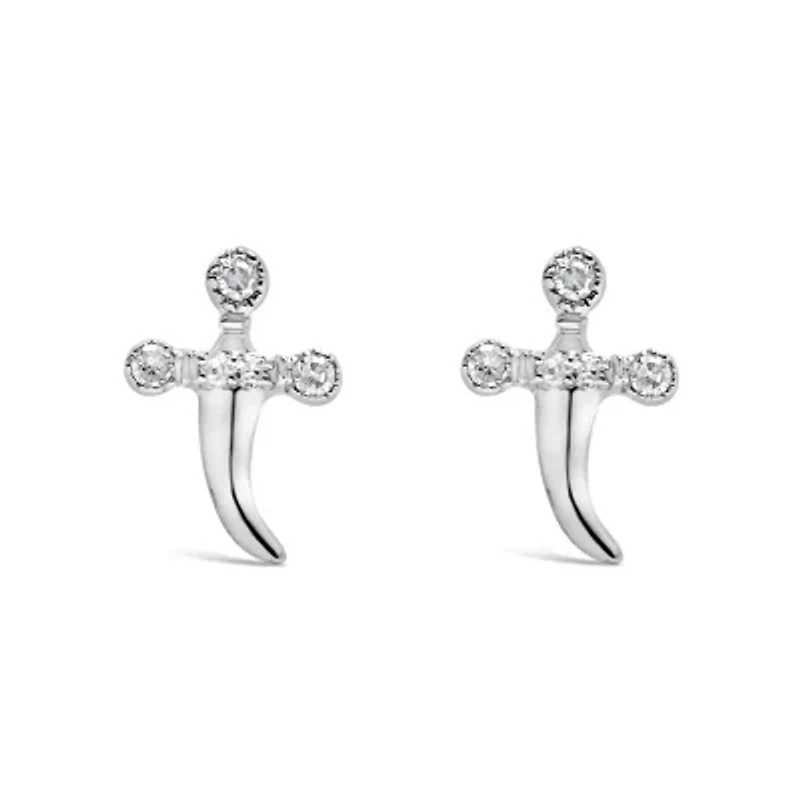 Silver Diamond Accent Knife Earrings