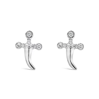 Silver Diamond Accent Knife Earrings