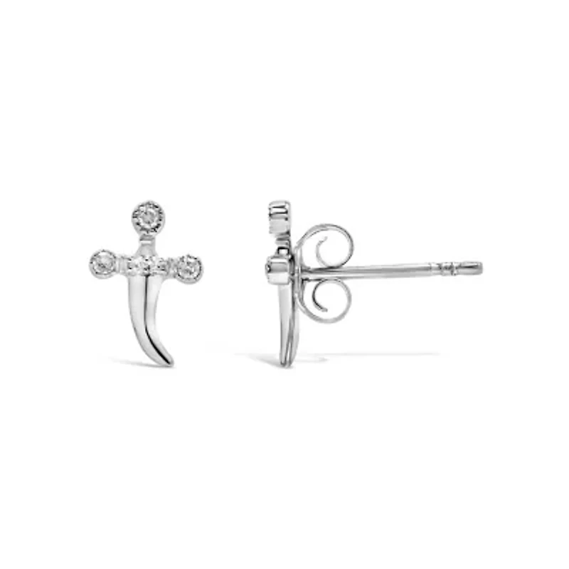 Silver Diamond Accent Knife Earrings