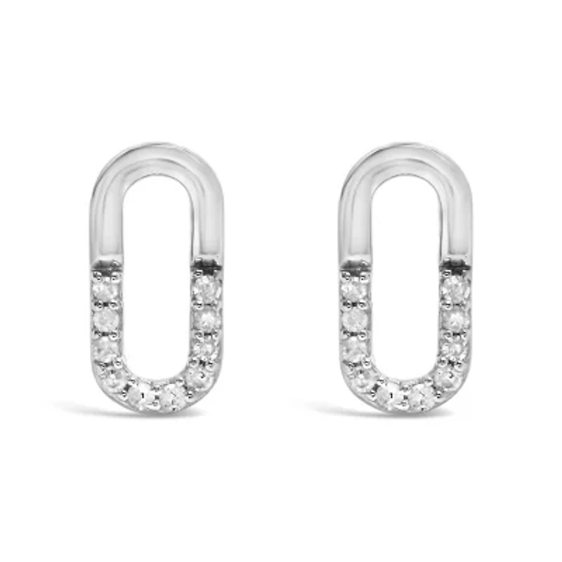 925 Sterling Silver 1/10 Diamond Diamond Paperclip Stud Earrings