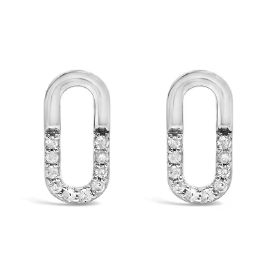 925 Sterling Silver 1/10 Diamond Diamond Paperclip Stud Earrings