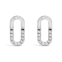 925 Sterling Silver 1/10 Diamond Diamond Paperclip Stud Earrings