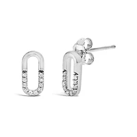 925 Sterling Silver 1/10 Diamond Diamond Paperclip Stud Earrings