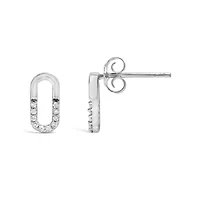 925 Sterling Silver 1/10 Diamond Diamond Paperclip Stud Earrings