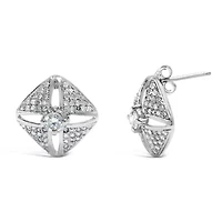 Silver 1.0 Ct Diamond Studded Rhombus Stud Earring