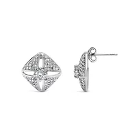 Silver 1.0 Ct Diamond Studded Rhombus Stud Earring
