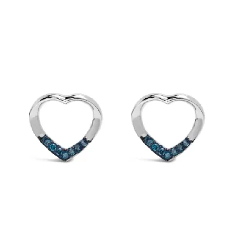Silver Blue Diamond Accent Open Heart Stud Earrings