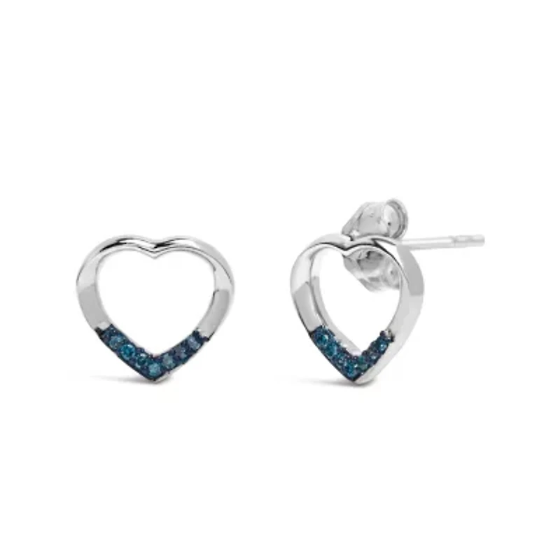 Silver Blue Diamond Accent Open Heart Stud Earrings