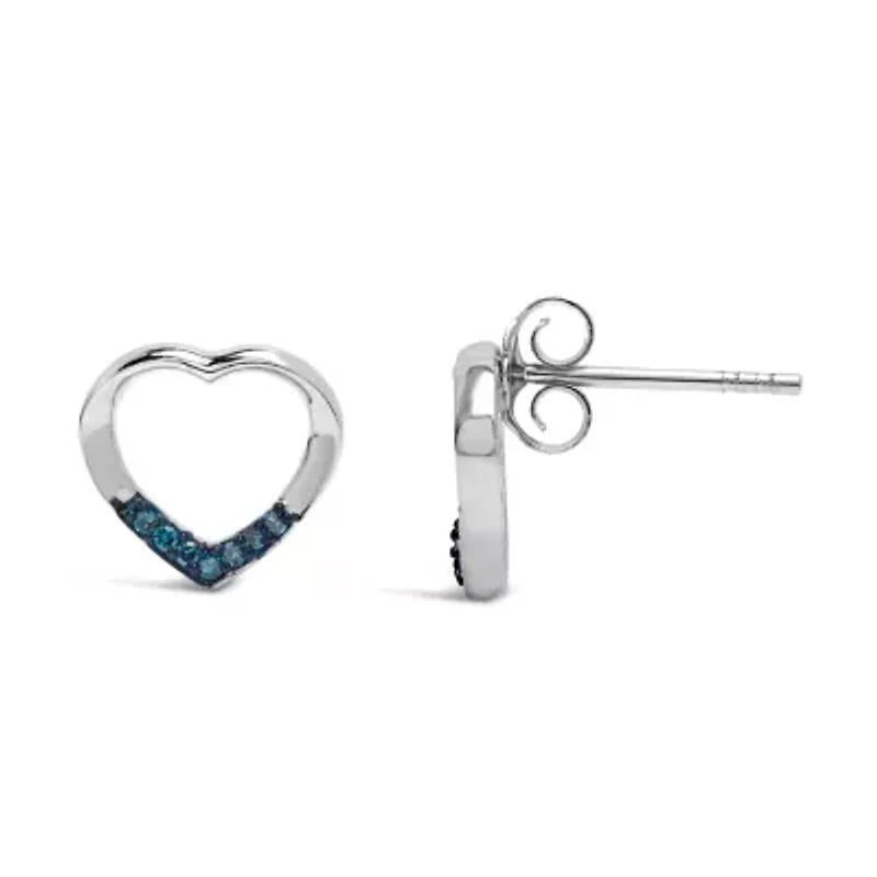 Silver Blue Diamond Accent Open Heart Stud Earrings