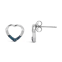 Silver Blue Diamond Accent Open Heart Stud Earrings