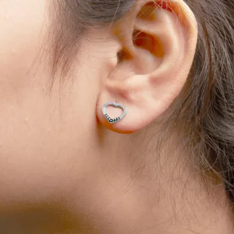Silver Blue Diamond Accent Open Heart Stud Earrings