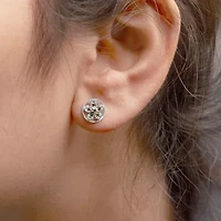 Silver Yellow Diamond Accent Star and Wheel Milgrain Style Stud Earrings